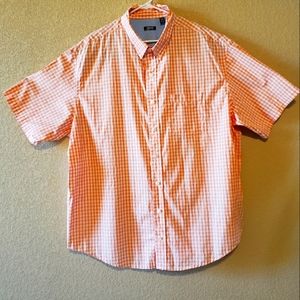 IZOD XXL ORANGE CHECKED MENS SHORT SLEEVE BUTTON DOWN